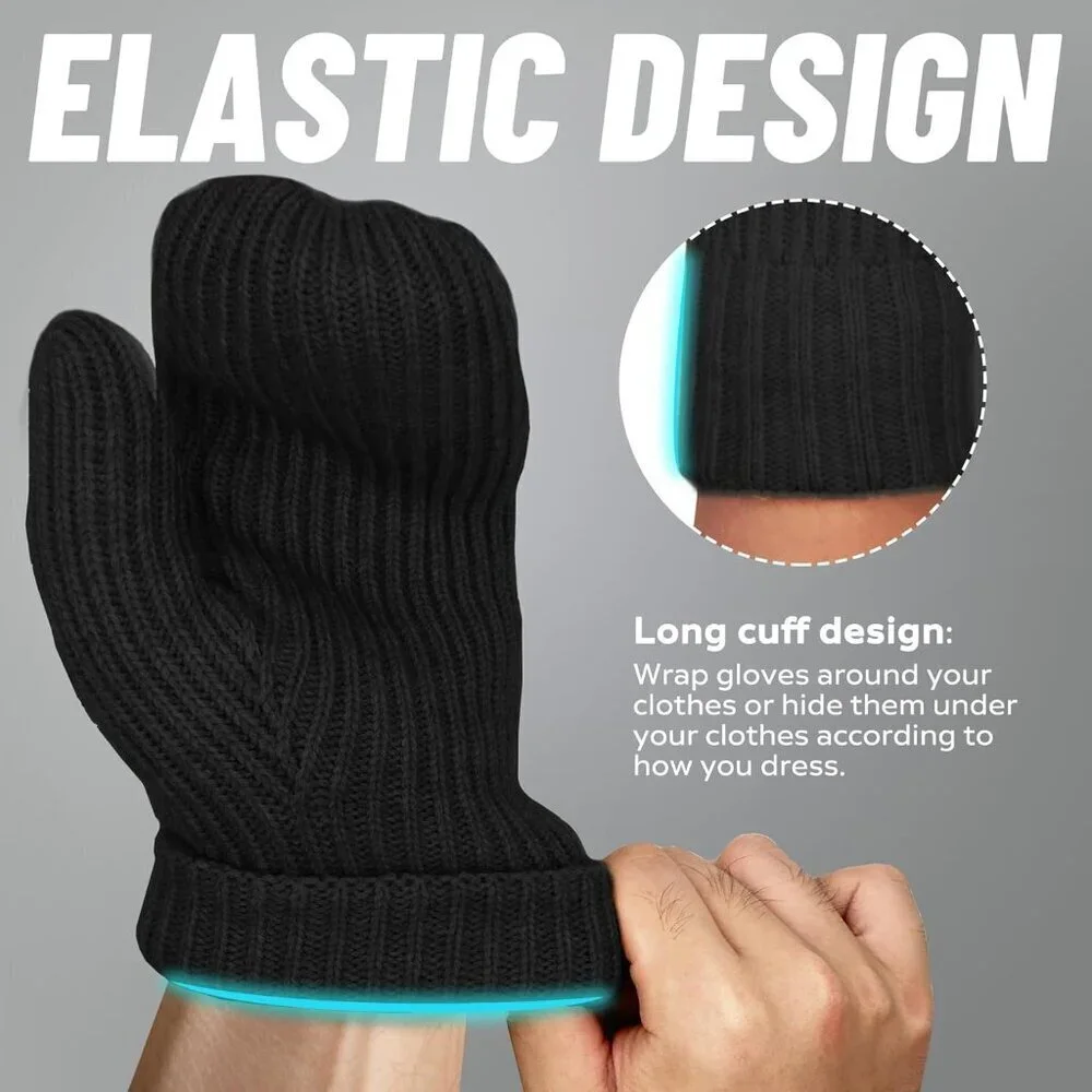 Women's Jet Black 1 Winter Warm Imported Fleece Lining Cozy Wool Knit Thick Glov